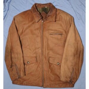 VTG Roundtree Yorke Leather Jacket Men Large Brown Full Zip Bomber Coat 90s